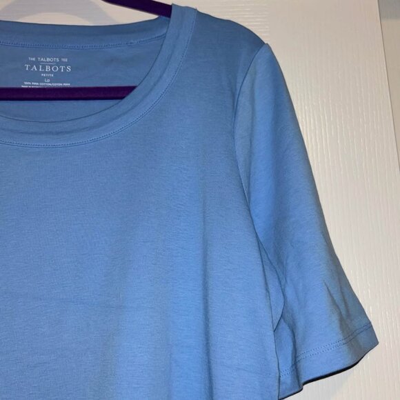 NWT Talbots light blue elbow sleeve round scoop neck top shirt woman's size LP - Picture 3 of 7